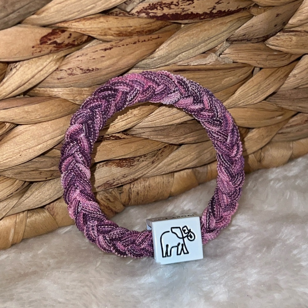 NWT 🩷🐘💜 IVORY ELLA PINK/PURPLE BRAIDED STRETCH BRACELET w/METAL ELEPHANT CHARM